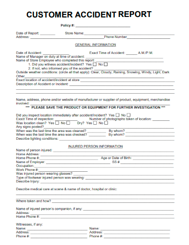 sample customer accident report form template