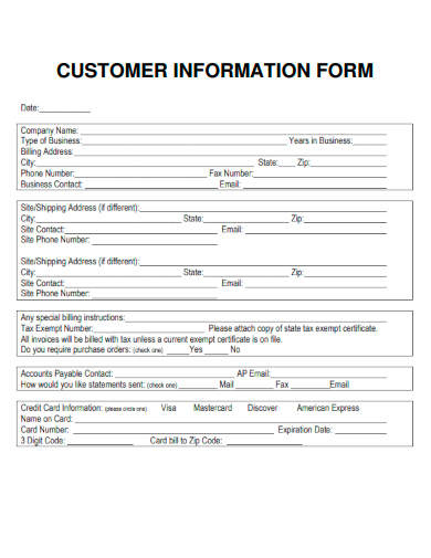 sample customer information form template