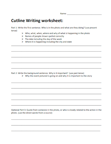 sample cutline writing worksheet template