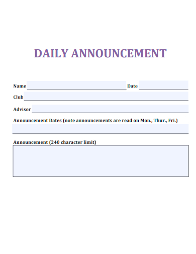 sample daily announcement template