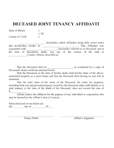 sample deceased joint tenancy affidavit template