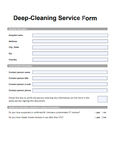 sample deep cleaning service form template