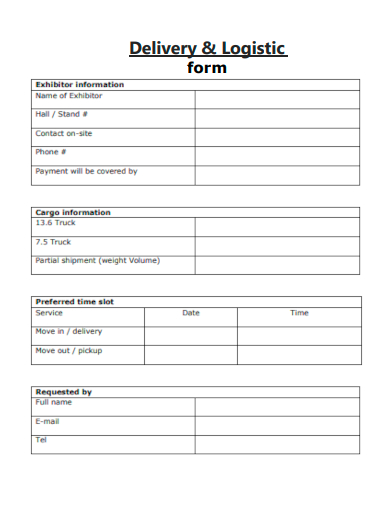 sample delivery logistics form template