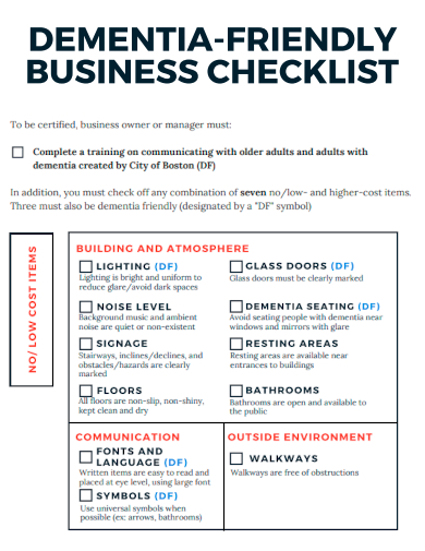 sample dementia friendly business checklist template