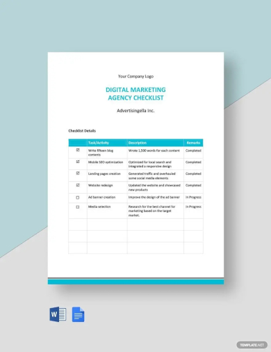 sample digital marketing agency checklist template