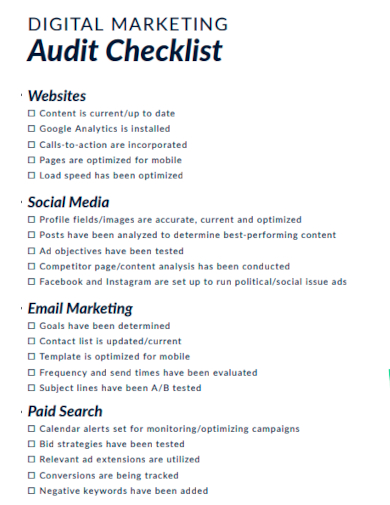 sample digital marketing audit checklist template