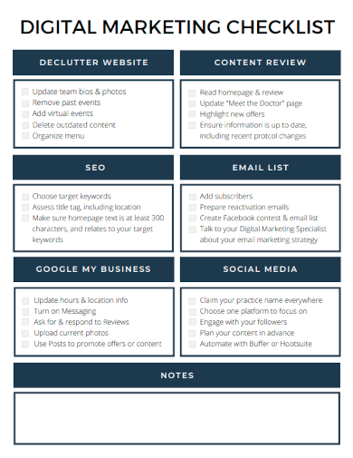 sample digital marketing blank checklist template