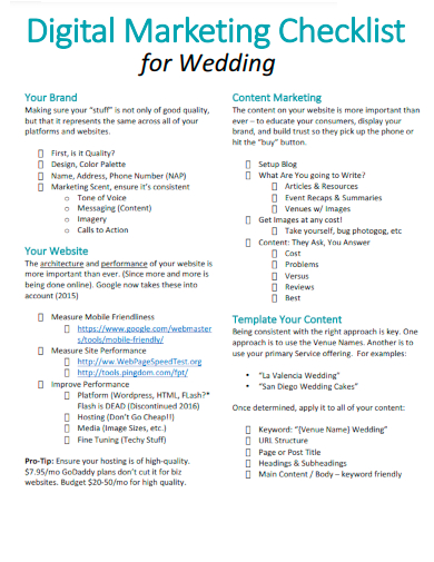 sample digital marketing checklist for wedding template