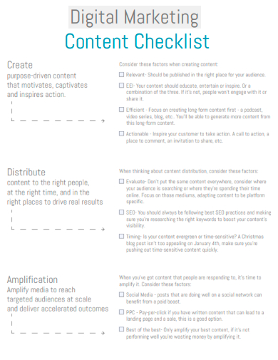 sample digital marketing content checklist template