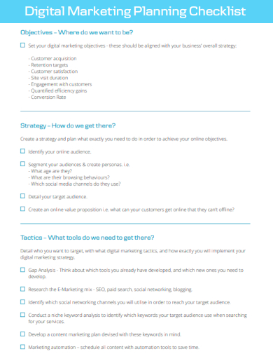 sample digital marketing planning checklist template
