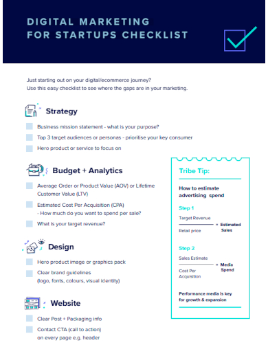 sample digital marketing for startups checklist template