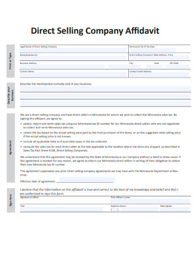 sample direct selling company affidavit template
