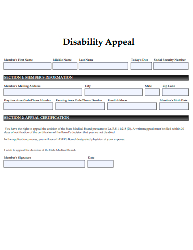 sample disability appeal form template