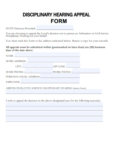sample disciplinary hearing appeal form template