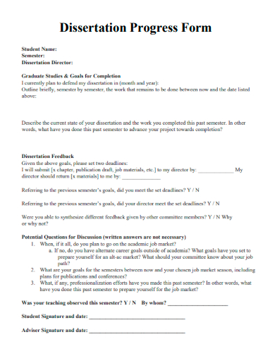 sample dissertation progress form template
