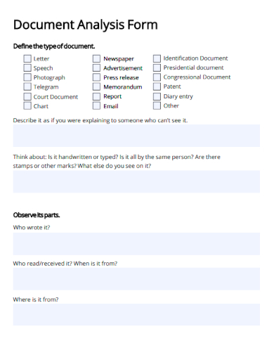 sample document analysis form template