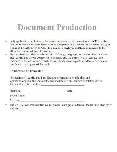 sample document production template