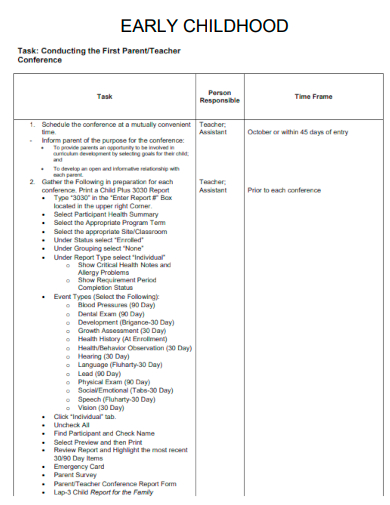 sample early childhood conference form template