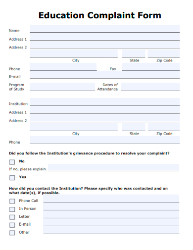 sample education complaint form template