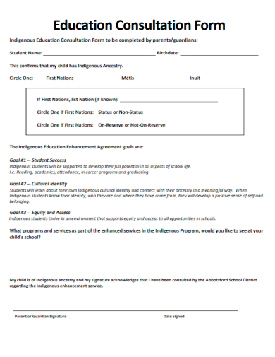 sample education consultation form template