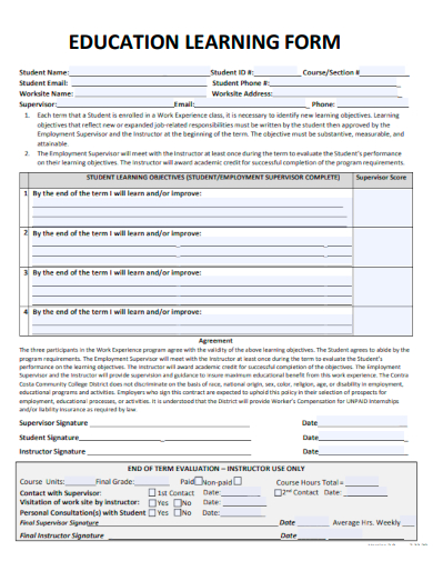sample education learning form template