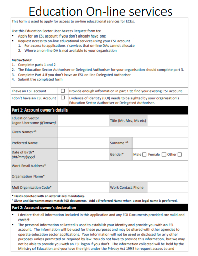 sample education online services form template