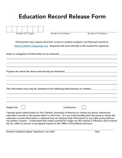 sample education record release form template
