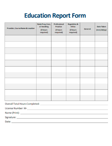 sample education report form template