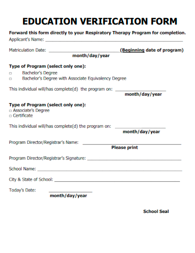 sample education verification form template