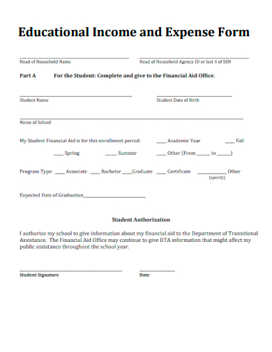 sample educational income and expense form template