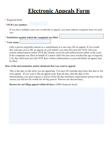 sample electronic appeal form template