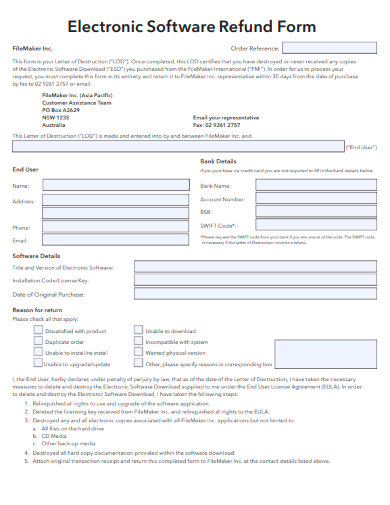 sample electronic software refund form template