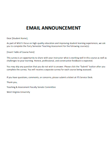 sample email announcement template