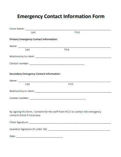 sample emergency contact information form template