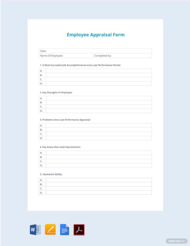 sample employee appraisal form template