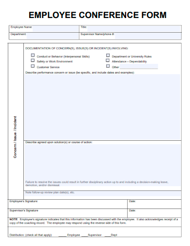 sample employee conference form template