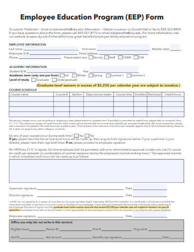 sample employee education program form template