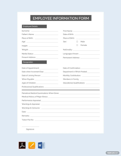 sample employee information form template