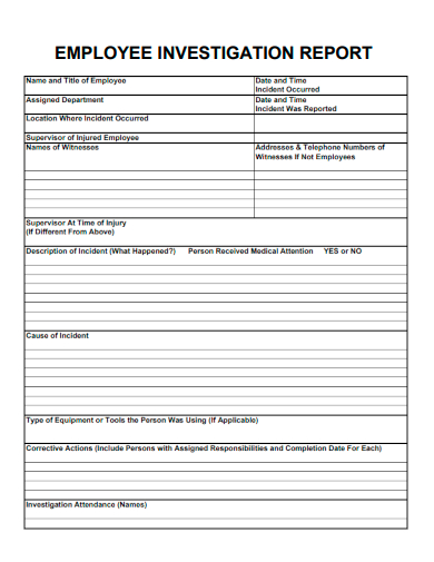 sample employee investigation report template