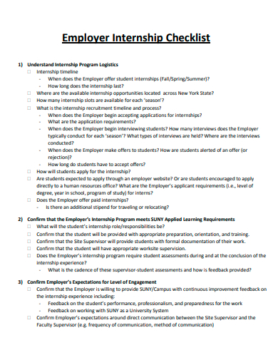 sample employer internship checklist template