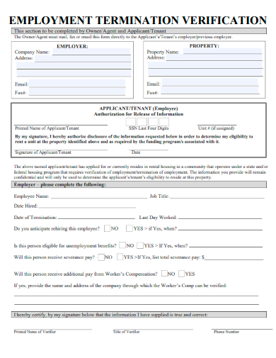 sample employment termination verification template