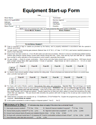 sample equipment startup form template
