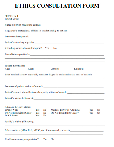 sample ethics consultation form template