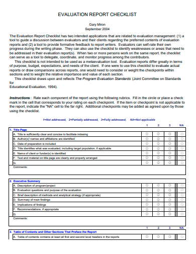sample evaluation report checklist template