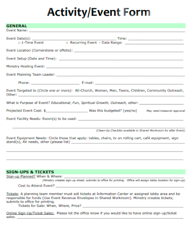 sample event activity form template