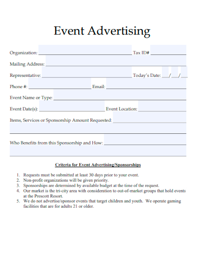 sample event advertising form template
