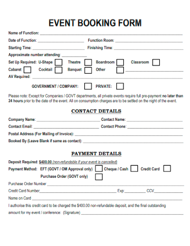sample event booking form template