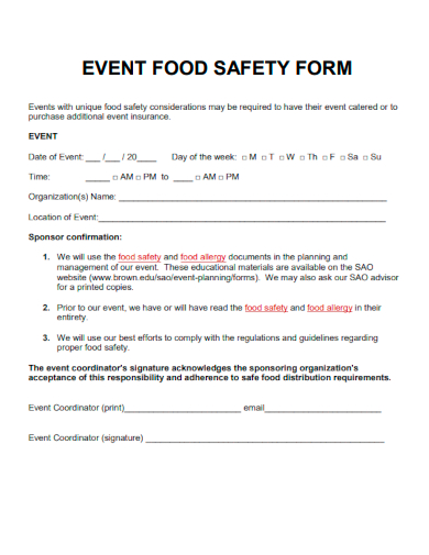 sample event food safety form template