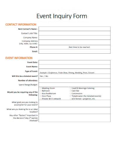sample event inquiry form template