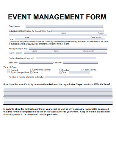 sample event management form template